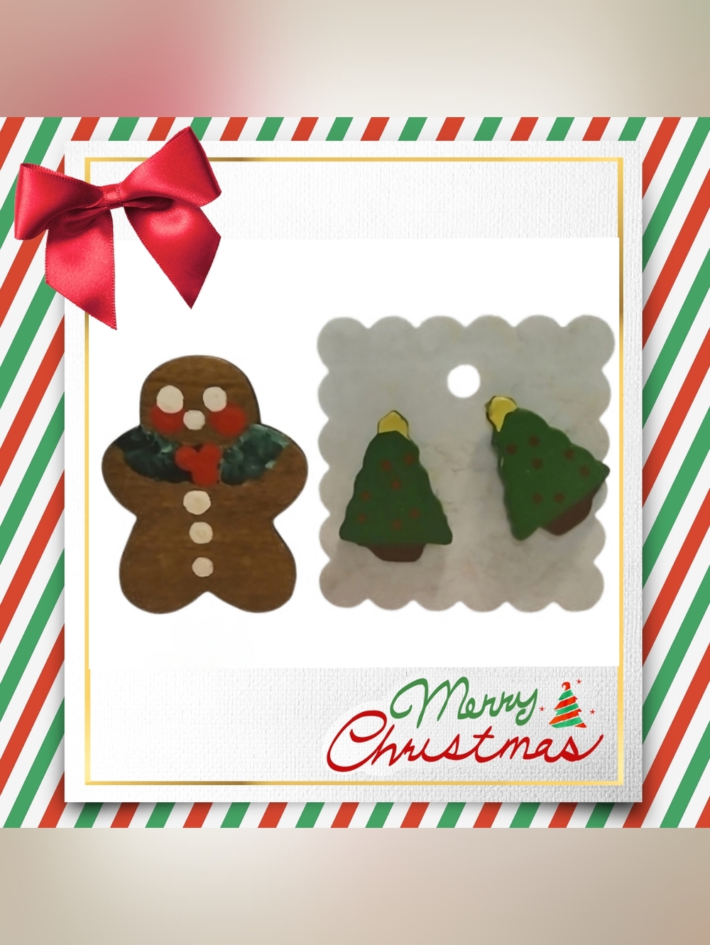 Gingerbread Man Brooch & Christmas Tree Earrings